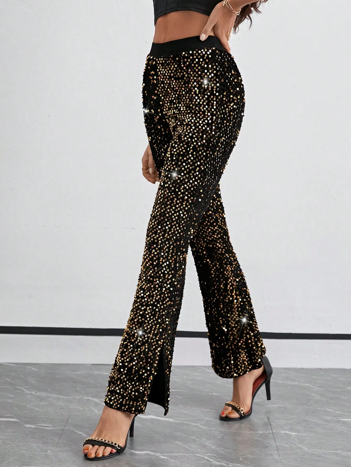 Privé Women's Shiny Bell Bottom Pants