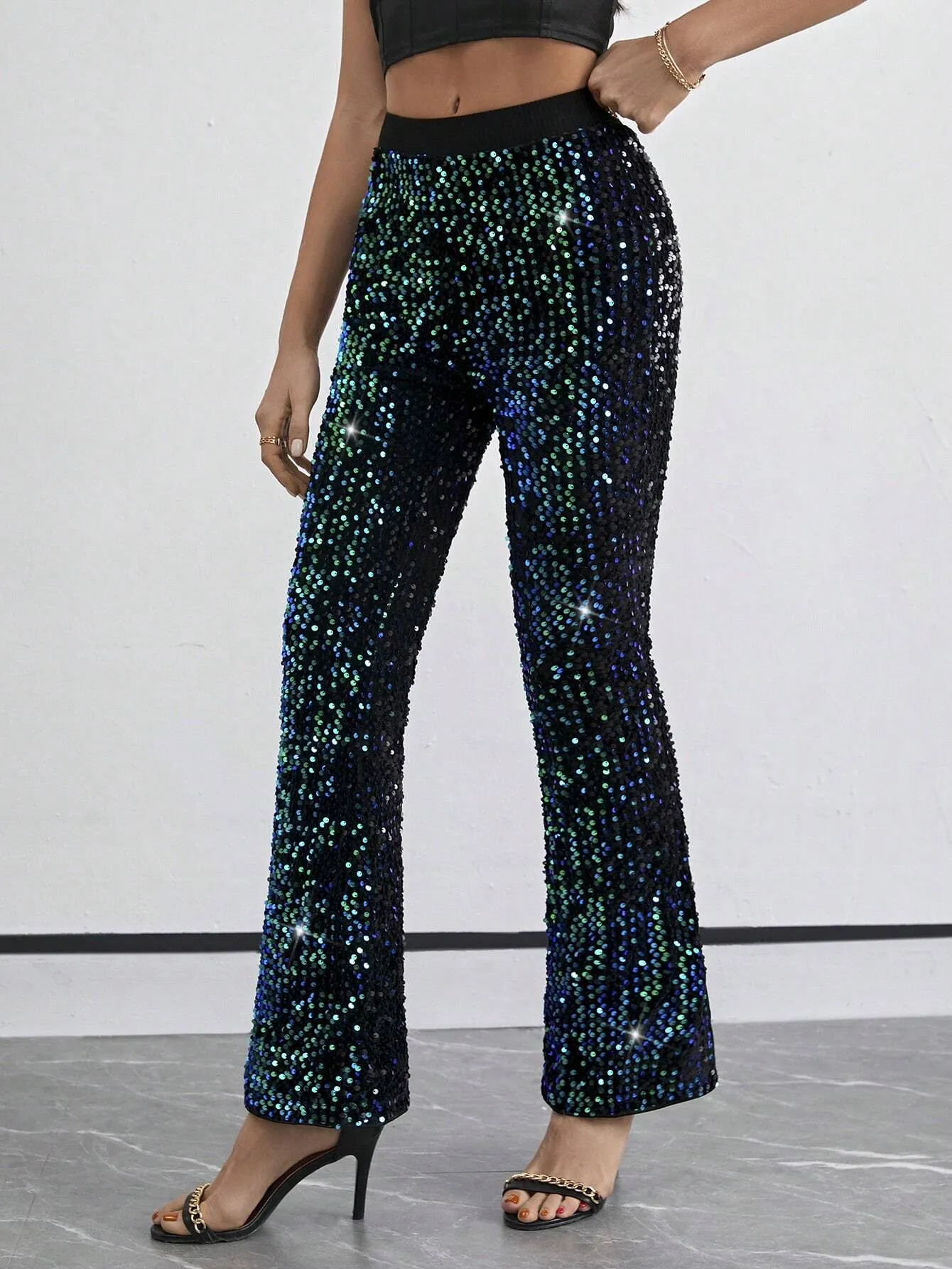 Privé Women's Shiny Bell Bottom Pants