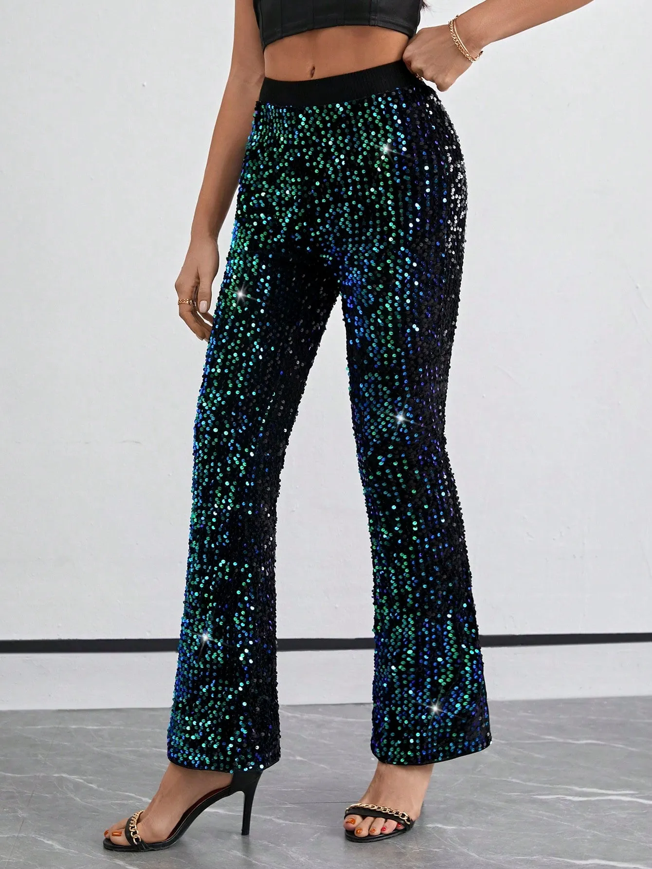 Privé Women's Shiny Bell Bottom Pants