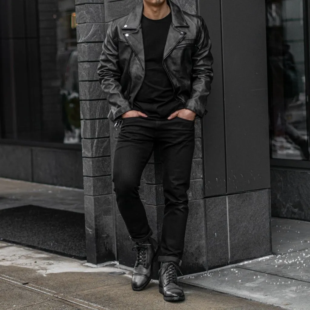 [S] Motorcycle Jacket | Distressed Black