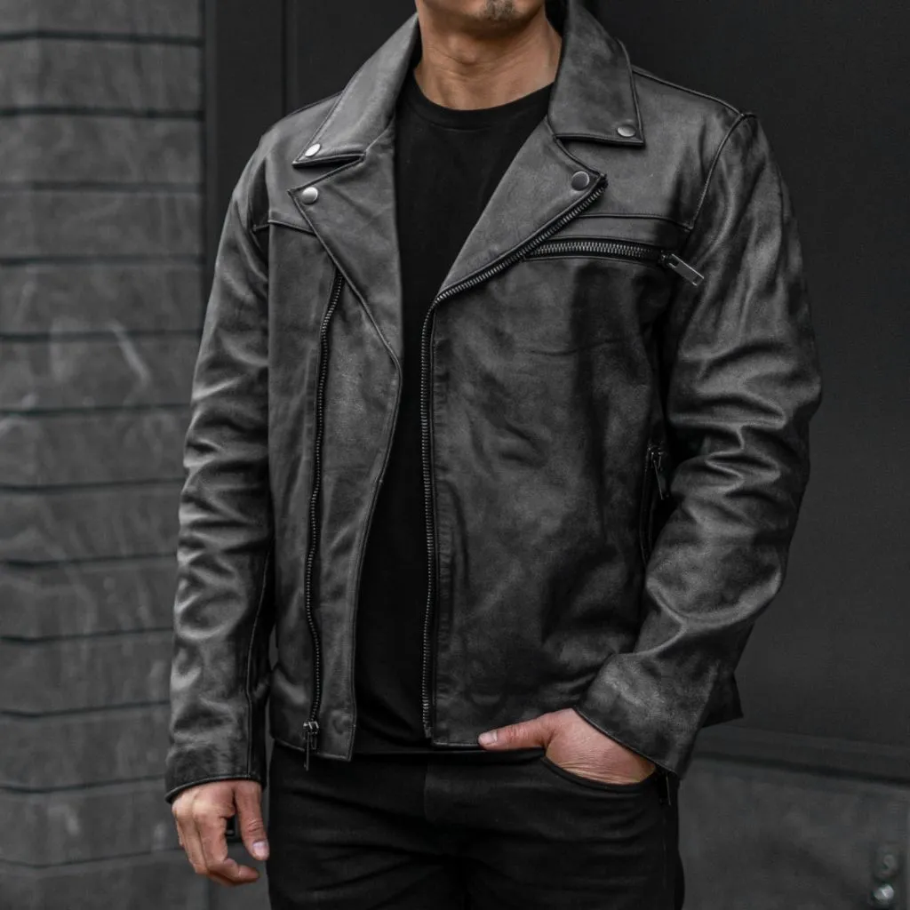 [S] Motorcycle Jacket | Distressed Black
