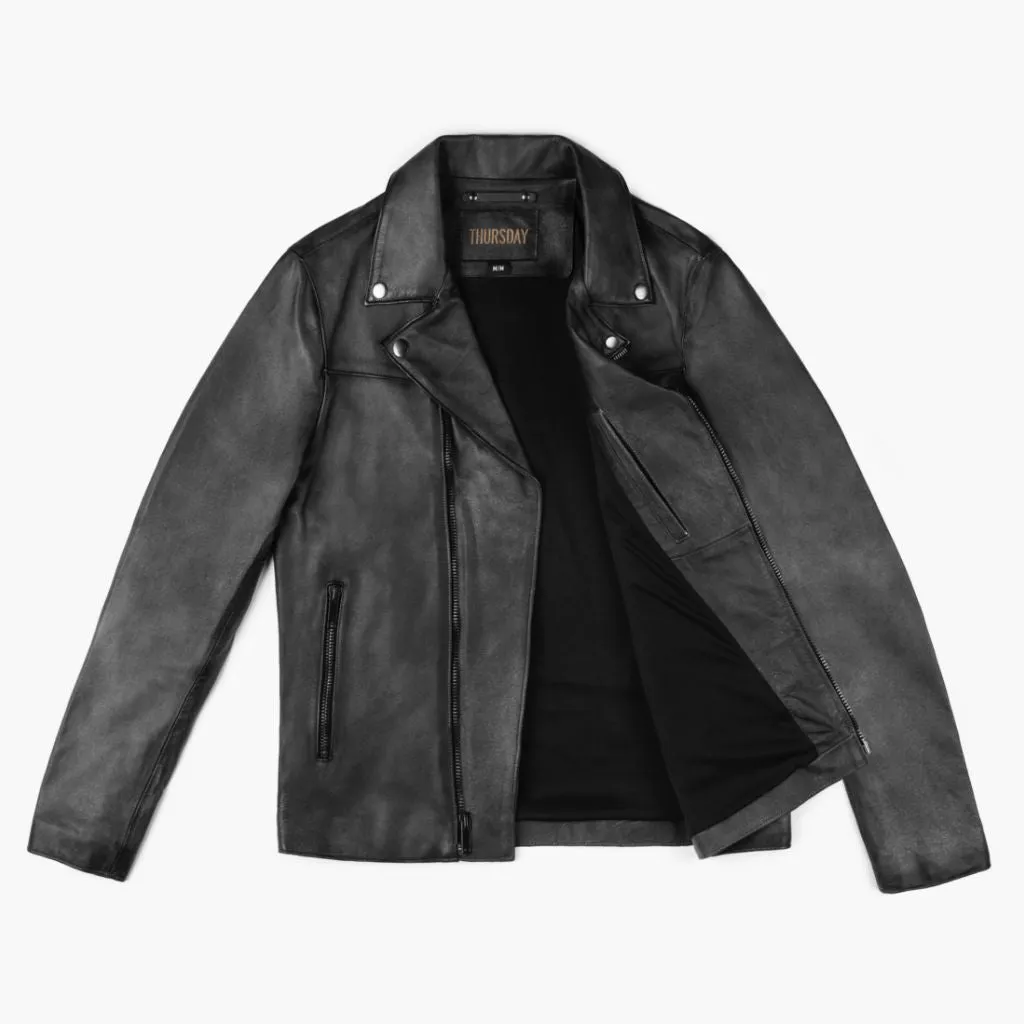 [S] Motorcycle Jacket | Distressed Black