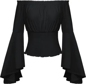 Scarlet Darkness Women Bell Sleeve Smocked Top Off The Shoulder Peasant Blouse Renaissance Pirate Shirt