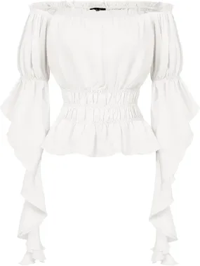 Scarlet Darkness Women's Renaissance Shirt Ruffle Sleeve Off The Shoulder Peplum Blouse Peasant Dressy Top