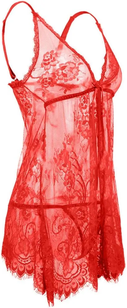 Sexy Lingerie for Women Sexy Underwear Sleepwear Nightdress Nightgown Lingerie Eyelash Lace Fit All Seasons