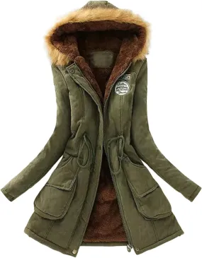 Solid Zip Winter Coat for Womens Long Sleeve Hooded Fleece Coat Warm Thicken Lightweight Home Outdoor Winter Clothes