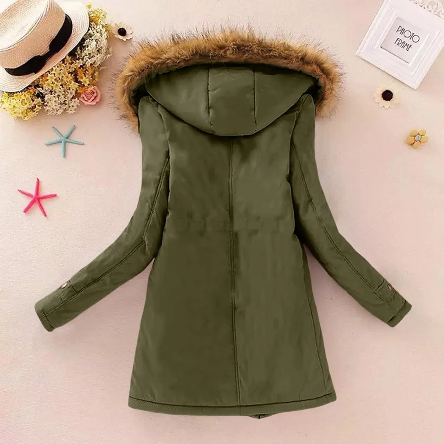 Solid Zip Winter Coat for Womens Long Sleeve Hooded Fleece Coat Warm Thicken Lightweight Home Outdoor Winter Clothes