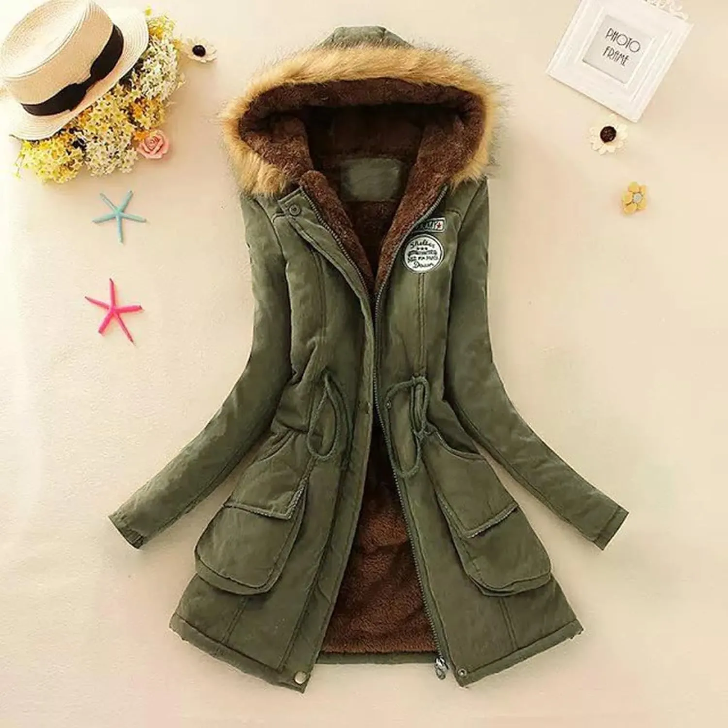 Solid Zip Winter Coat for Womens Long Sleeve Hooded Fleece Coat Warm Thicken Lightweight Home Outdoor Winter Clothes