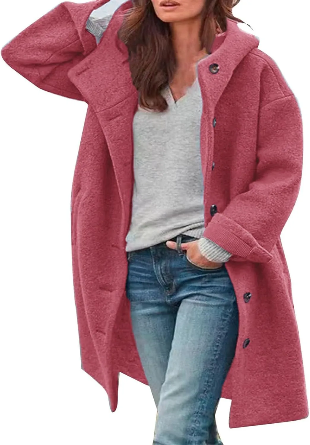 Trench Coat for Women 2024 Fuzzy Jacket Loose Fitting Warm Winter Outwear Fashion Lapel Jacket Coats Long Coat Women