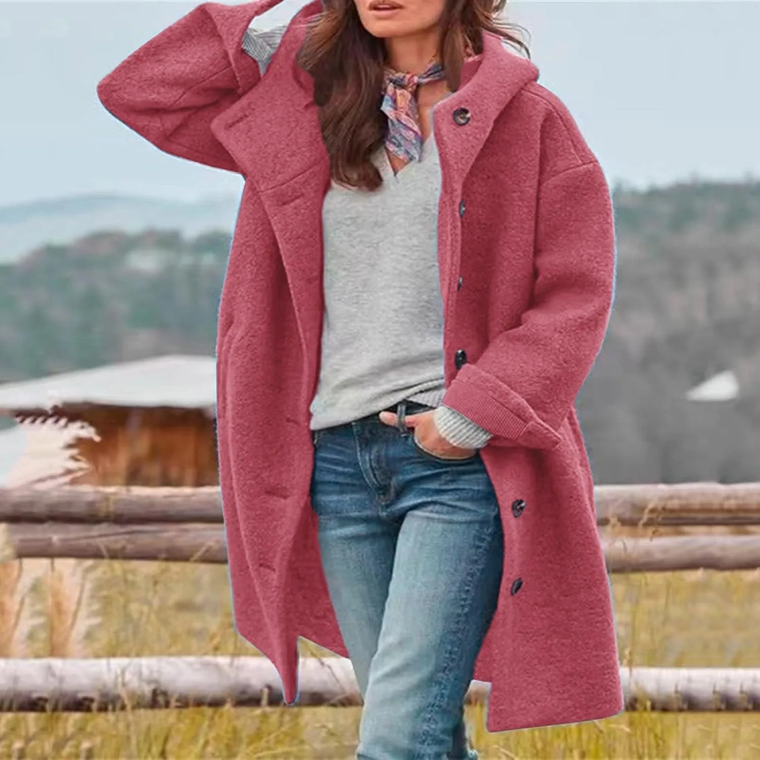Trench Coat for Women 2024 Fuzzy Jacket Loose Fitting Warm Winter Outwear Fashion Lapel Jacket Coats Long Coat Women