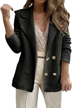 Tweed Blazers for Women Business Casual Open Front Long Sleeve Jackets Work Office Double Breasted Blazer
