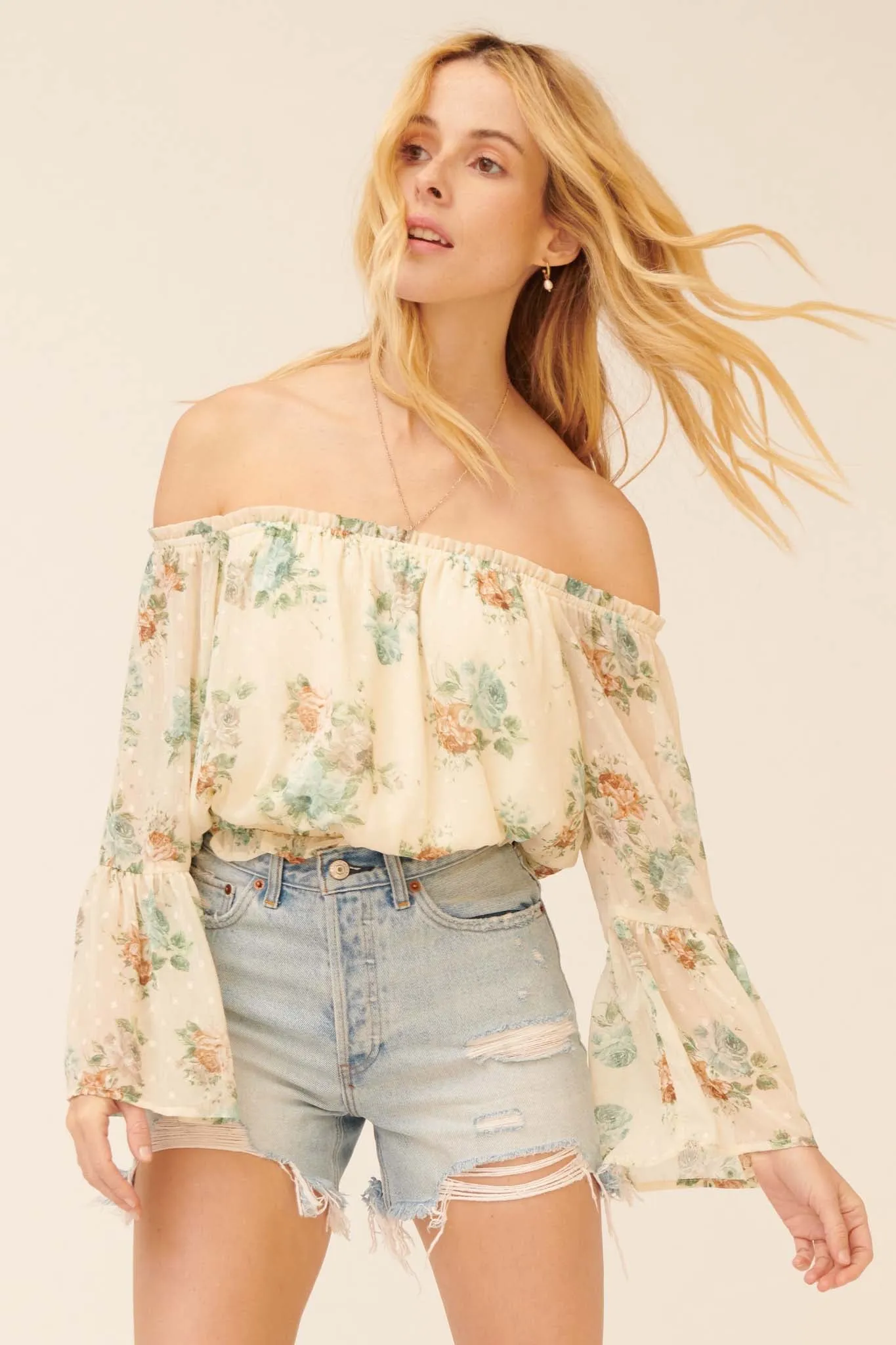 Wild Roses Off-Shoulder Floral Peasant Top