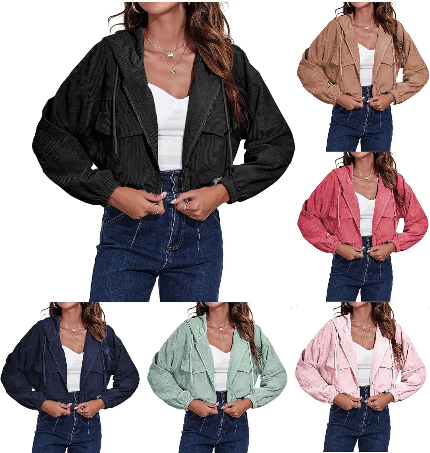 Women Cropped Shacket Corduroy Hooded Jacket Casual Long Sleeve Button Down Hoodies Soft Comfy Tops Y2K Outfits