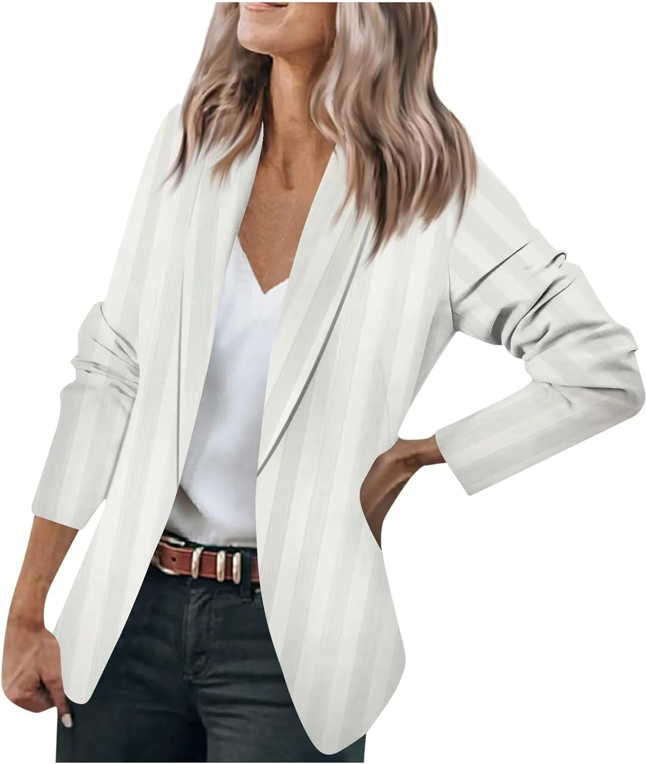 Women Fall Fashion 2024 Blazers Long Sleeve Open Front Button Blazer Jackets Solid Color Work Office Suit Jacket