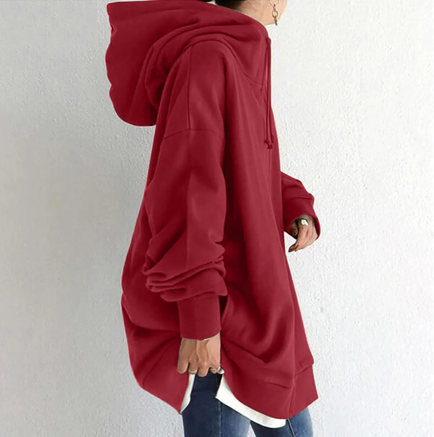 Women Long Sweatshirt Pullover Long Sleeve Solid Color Zip Up Hoodies Slim Fit Casual Fall Winter Shirts with Pocket