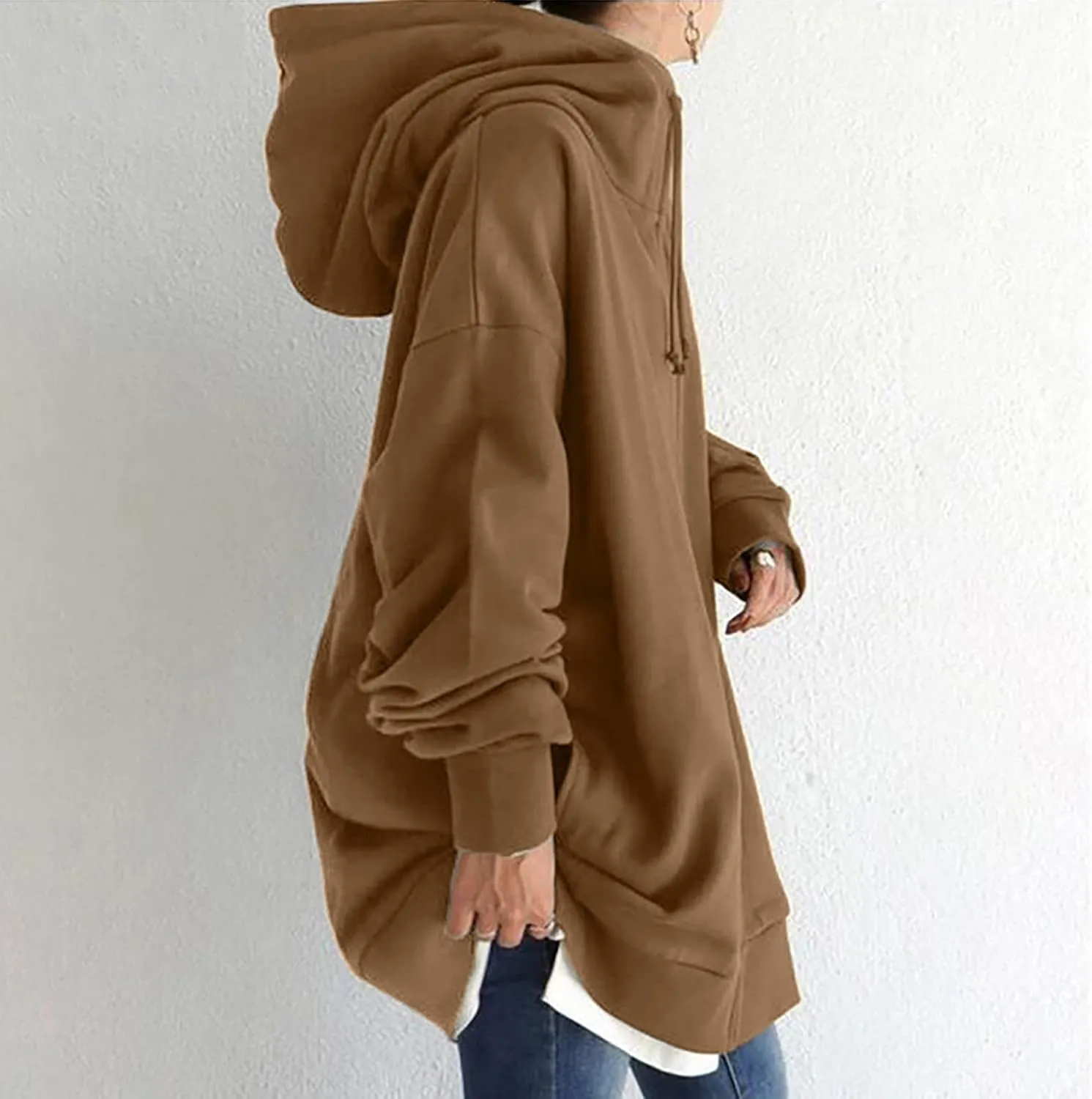 Women Long Sweatshirt Pullover Long Sleeve Solid Color Zip Up Hoodies Slim Fit Casual Fall Winter Shirts with Pocket