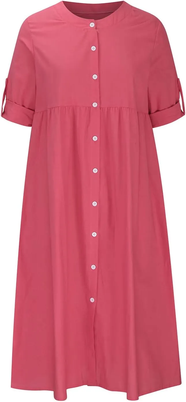 Womens 2024 Fashion Kimono Cotton Linen Casual Cardigan Loose Cover up Button Down 3/4 Sleeve Summer Beach Dresses