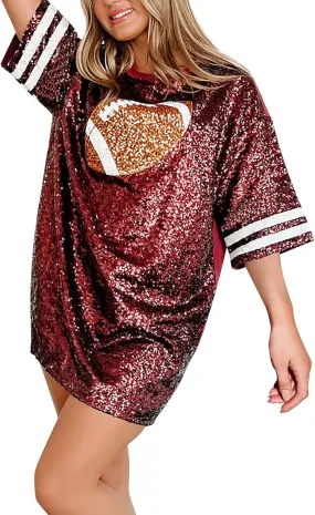 Women's Casual Holiday Shirts Sequin Large Neckline V Neck Short Sleeve Sequin Fashion Sexy T Shirt Top Round Neck