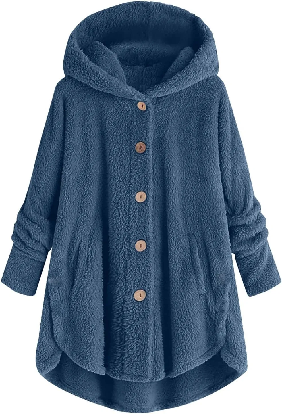 Womens Fall Winter Solid Button Overcoat Long Sleeve with Hood Outwear Comfy Warm Soft Fleece Coat Home Outdoor Outfits