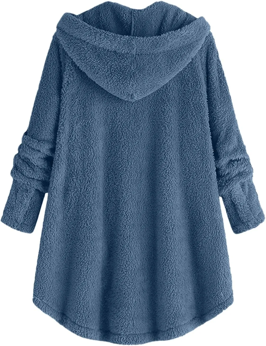 Womens Fall Winter Solid Button Overcoat Long Sleeve with Hood Outwear Comfy Warm Soft Fleece Coat Home Outdoor Outfits