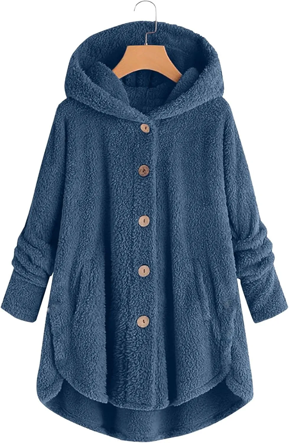 Womens Fall Winter Solid Button Overcoat Long Sleeve with Hood Outwear Comfy Warm Soft Fleece Coat Home Outdoor Outfits