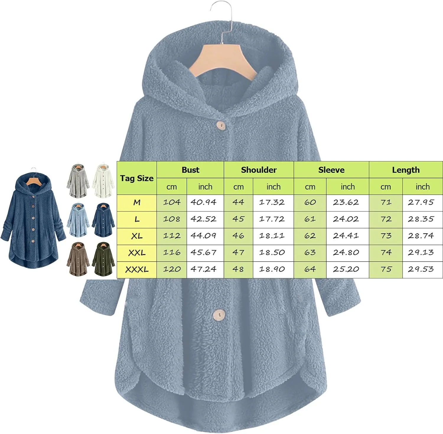 Womens Fall Winter Solid Button Overcoat Long Sleeve with Hood Outwear Comfy Warm Soft Fleece Coat Home Outdoor Outfits