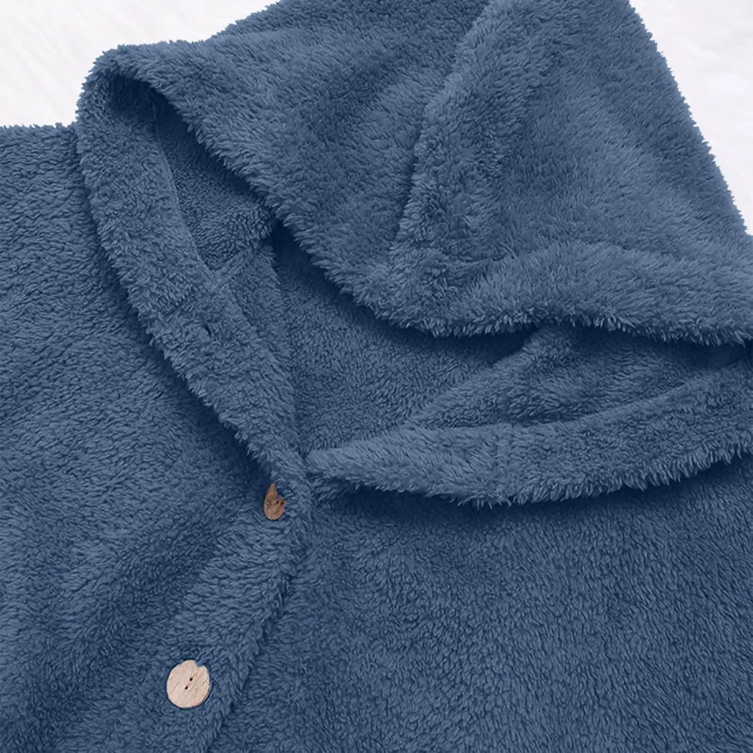Womens Fall Winter Solid Button Overcoat Long Sleeve with Hood Outwear Comfy Warm Soft Fleece Coat Home Outdoor Outfits