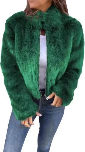 Women's Fashion Cropped Faux r Wool Jacket Shaggy Warm Open Front Cardigan Coat Casual Long Sleeve lffy