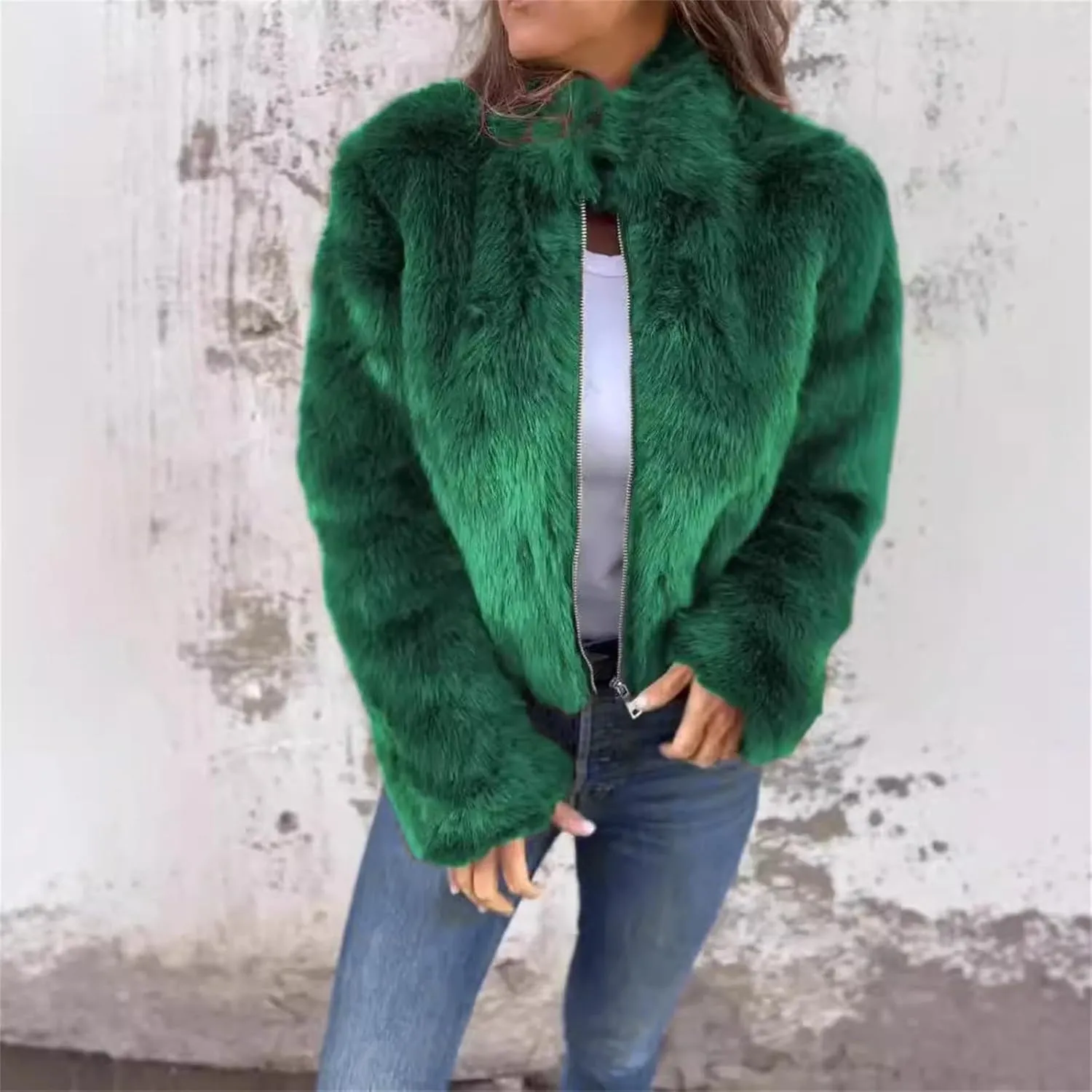 Women's Fashion Cropped Faux r Wool Jacket Shaggy Warm Open Front Cardigan Coat Casual Long Sleeve lffy