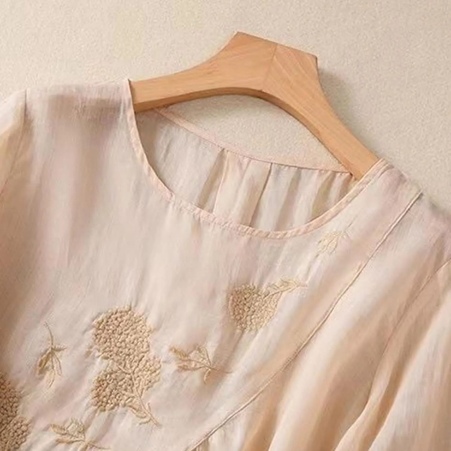 Womens Linen Shirts V-Neck Retro Blouse Boho Oversized Tshirts Short Sleeve Loose Fit Shirt