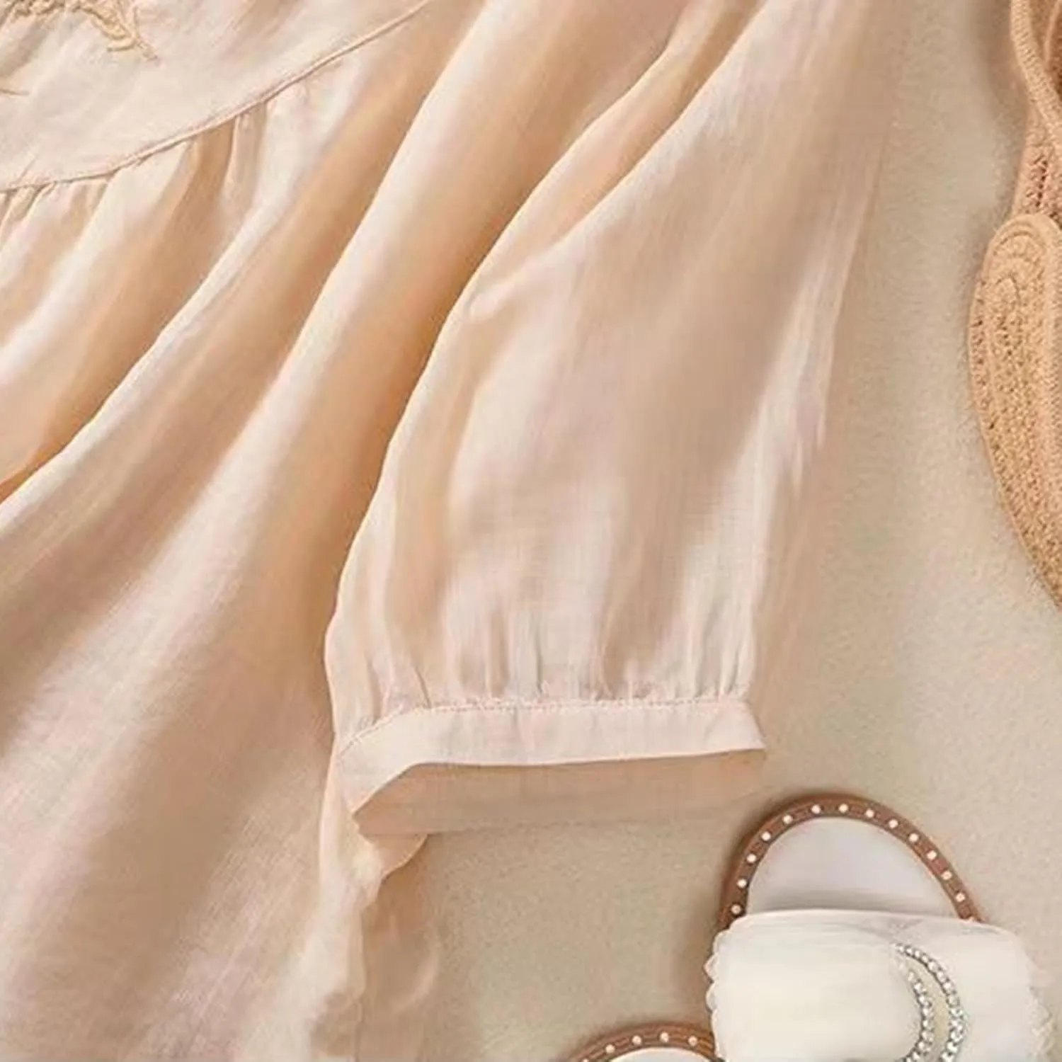 Womens Linen Shirts V-Neck Retro Blouse Boho Oversized Tshirts Short Sleeve Loose Fit Shirt