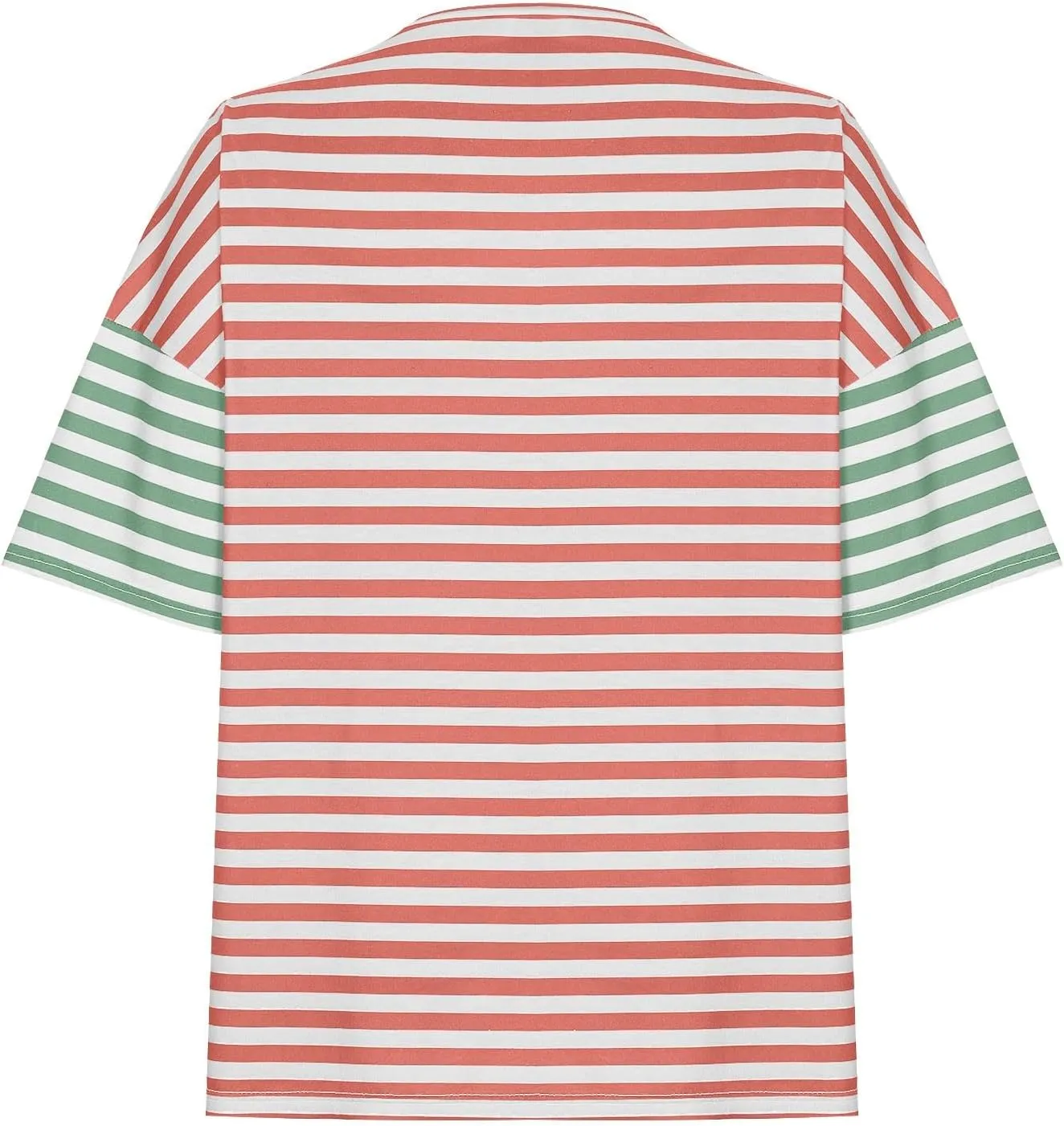 Womens Oversized Crewneck Basic Tops Trendy Colorblock Stripes Short Sleeve Shirts Summer Casual Loose Fit Y2K Tee