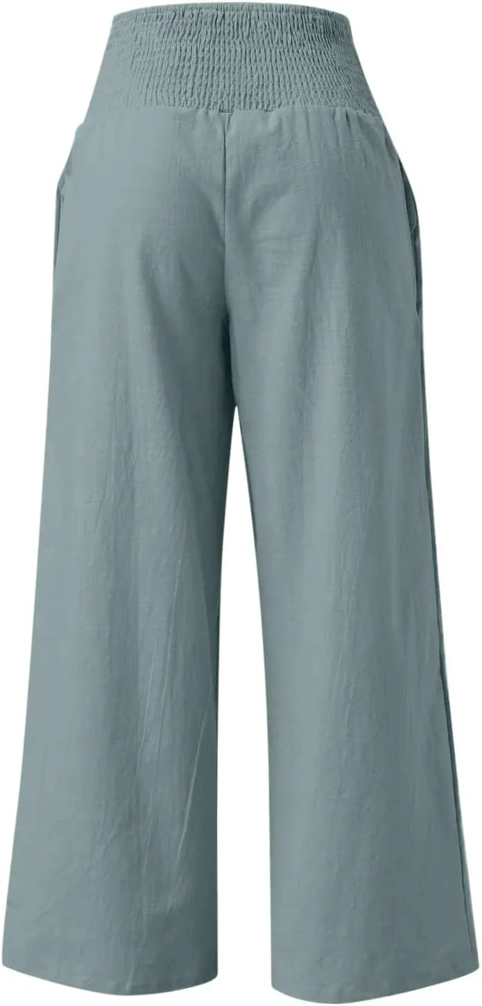 Womens Pants Pants for Women Linen Loose Fit High Cut Flare Wide Leg Fall Summer Pants 2025