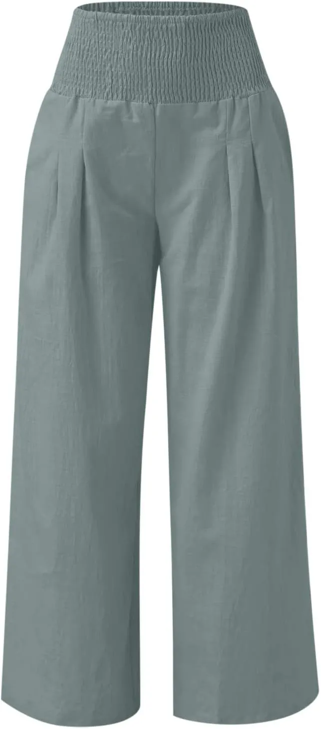 Womens Pants Pants for Women Linen Loose Fit High Cut Flare Wide Leg Fall Summer Pants 2025