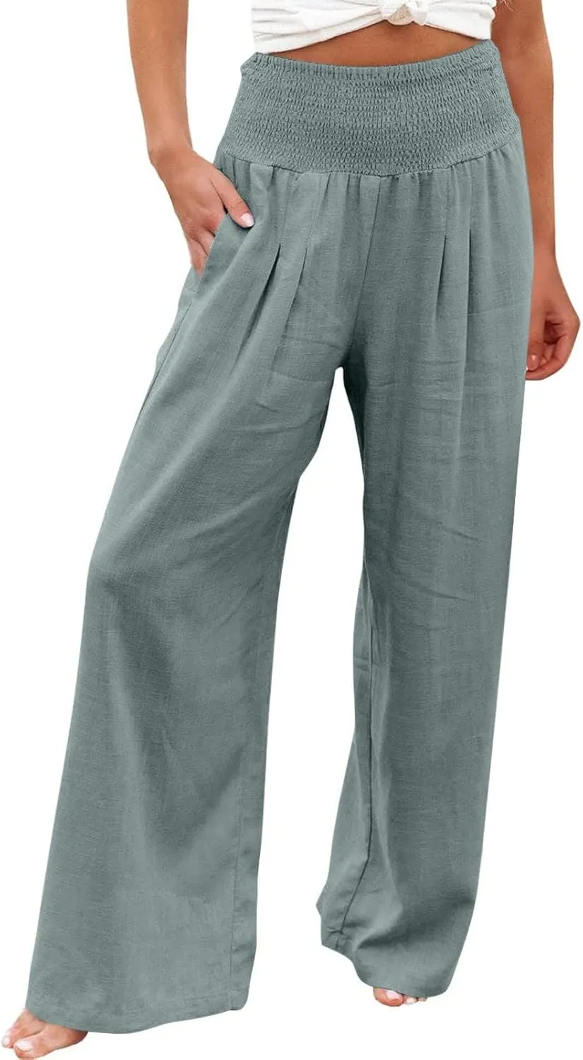 Womens Pants Pants for Women Linen Loose Fit High Cut Flare Wide Leg Fall Summer Pants 2025