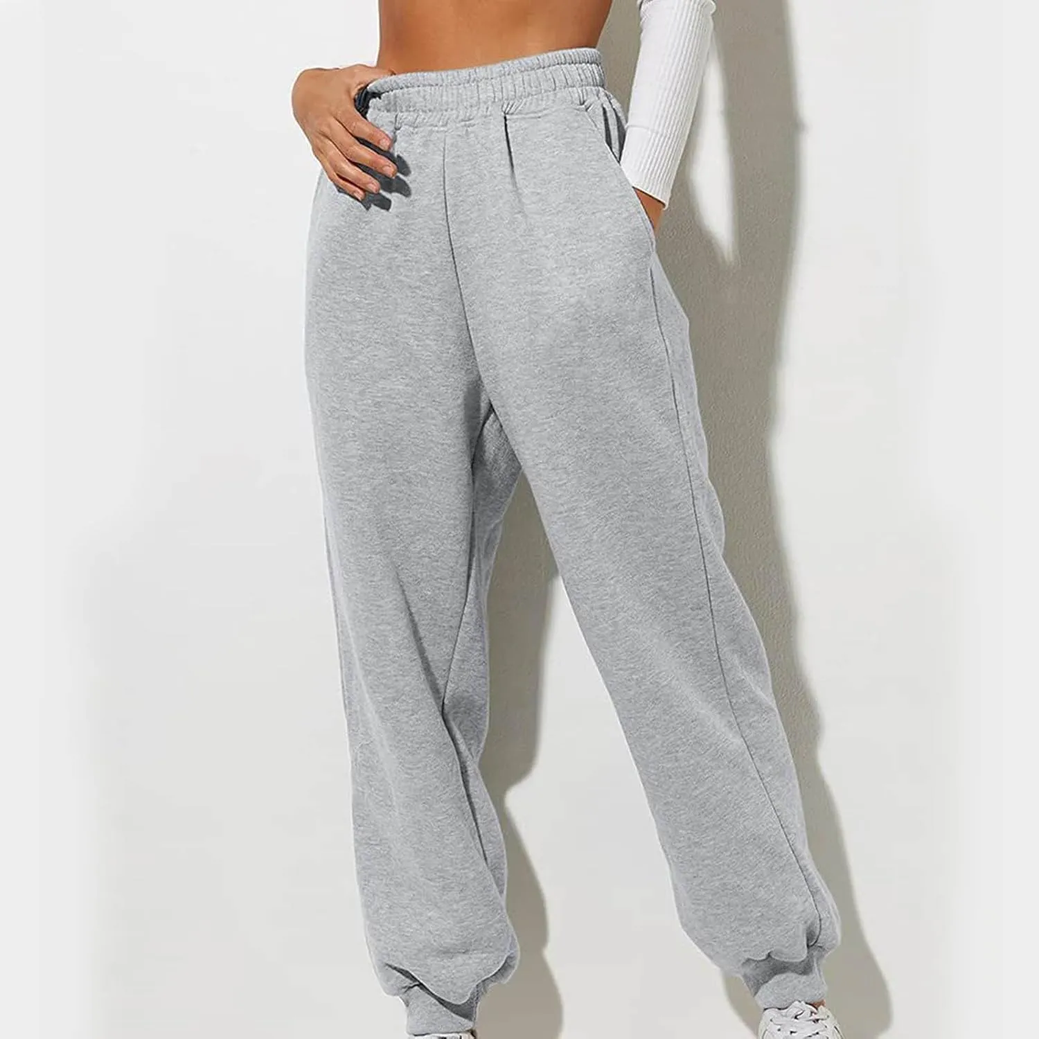 Womens Sweatpants 2024 Fall High Waisted Baggy Jogger Pants Trendy Lounge Trousers with Pockets Comfy Yoga Clothes