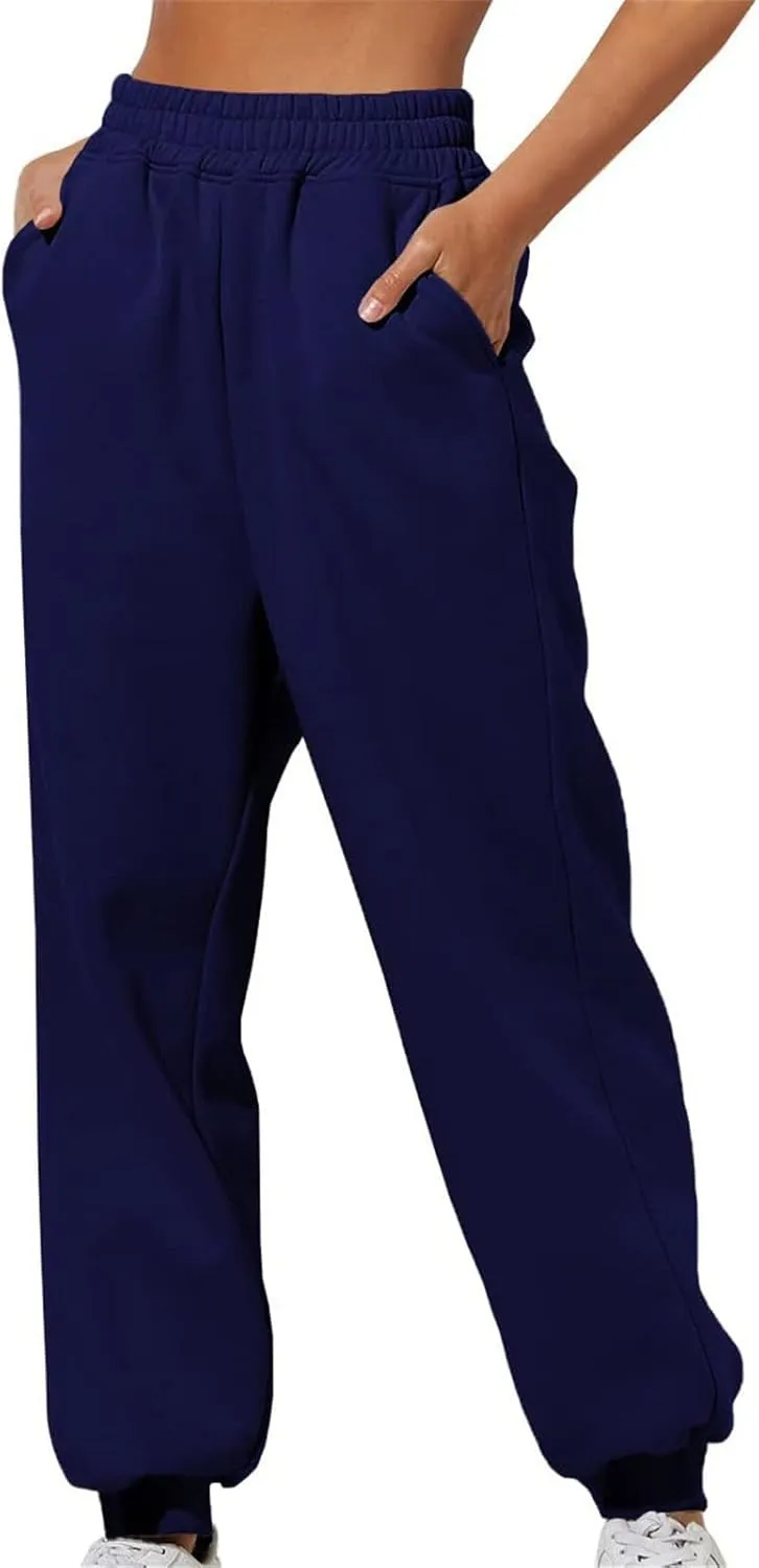 Womens Sweatpants 2024 Fall High Waisted Baggy Jogger Pants Trendy Lounge Trousers with Pockets Comfy Yoga Clothes