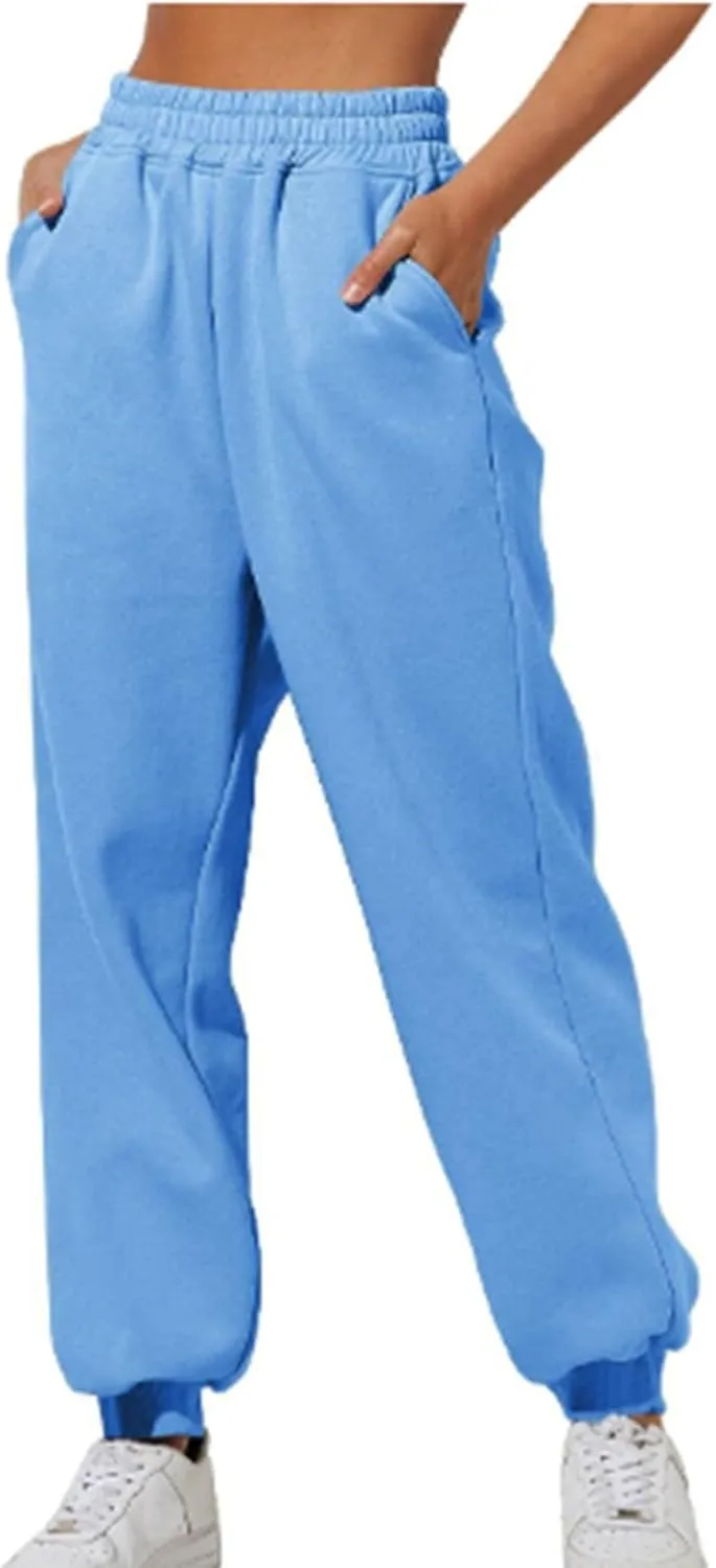 Womens Sweatpants 2024 Fall High Waisted Baggy Jogger Pants Trendy Lounge Trousers with Pockets Comfy Yoga Clothes
