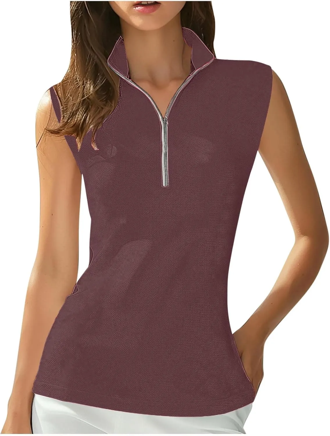 Women's Zip Up Tank Tops Sleeveless Golf Shirts Business Casual Tunics Top Mesh Athletic Workout Quick Dry Shirt