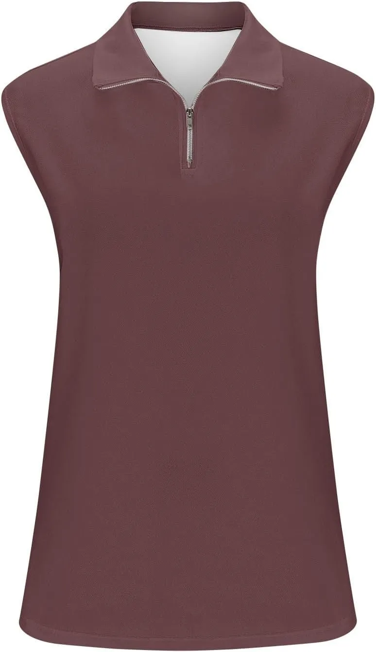 Women's Zip Up Tank Tops Sleeveless Golf Shirts Business Casual Tunics Top Mesh Athletic Workout Quick Dry Shirt