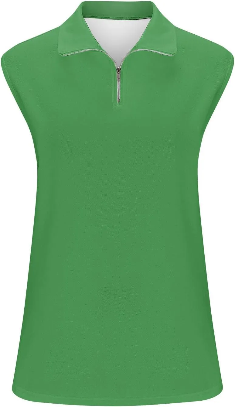 Women's Zip Up Tank Tops Sleeveless Golf Shirts Business Casual Tunics Top Mesh Athletic Workout Quick Dry Shirt