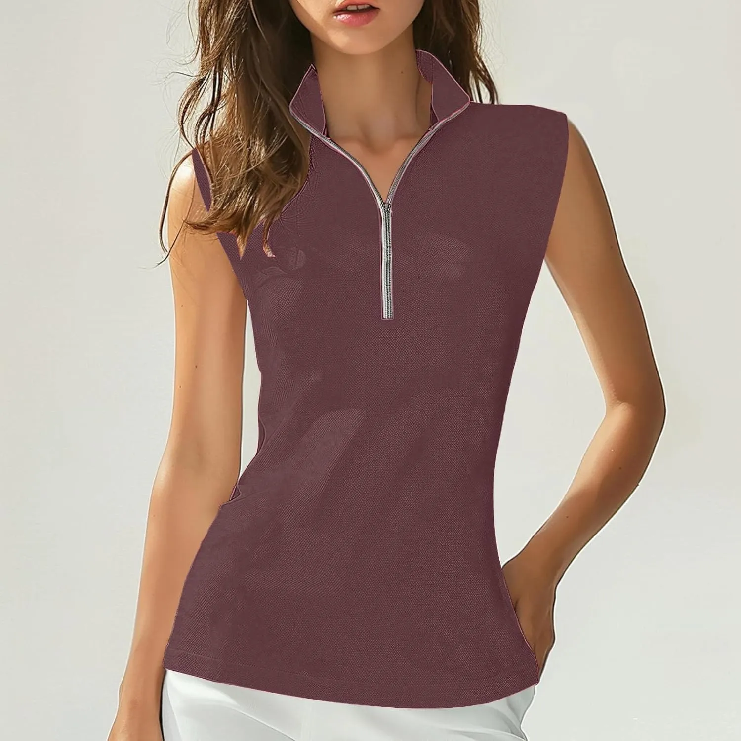 Women's Zip Up Tank Tops Sleeveless Golf Shirts Business Casual Tunics Top Mesh Athletic Workout Quick Dry Shirt