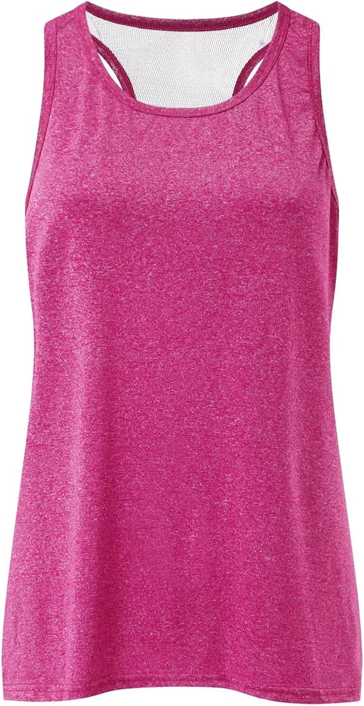 Workout Tops for Women Quick Dry Athletic Yoga Blouse Loose Fit Racerback Mesh Backless Muscle Tank Running Shirts