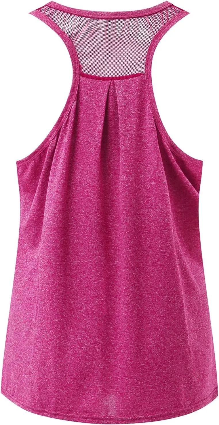 Workout Tops for Women Quick Dry Athletic Yoga Blouse Loose Fit Racerback Mesh Backless Muscle Tank Running Shirts