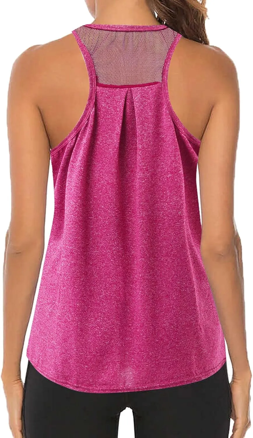 Workout Tops for Women Quick Dry Athletic Yoga Blouse Loose Fit Racerback Mesh Backless Muscle Tank Running Shirts
